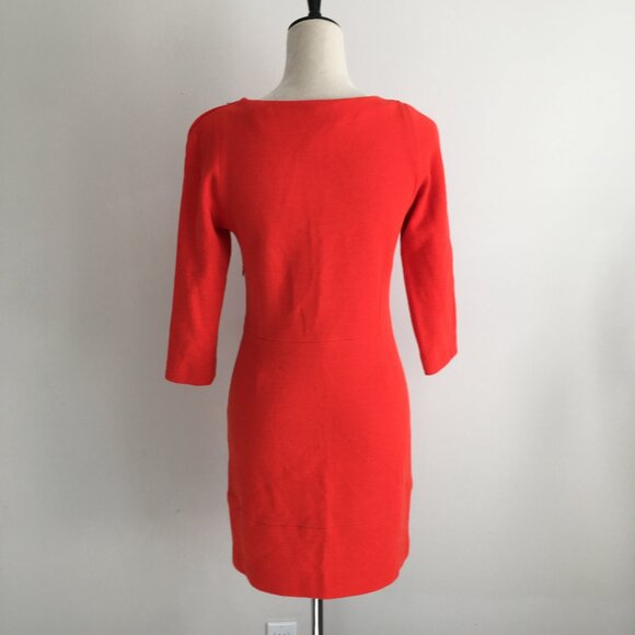 SANDRO Red/Orange Wool Blend Gold Zip Shoulder 3/4 Sleeve Sheath Shift Dress - Picture 8 of 16